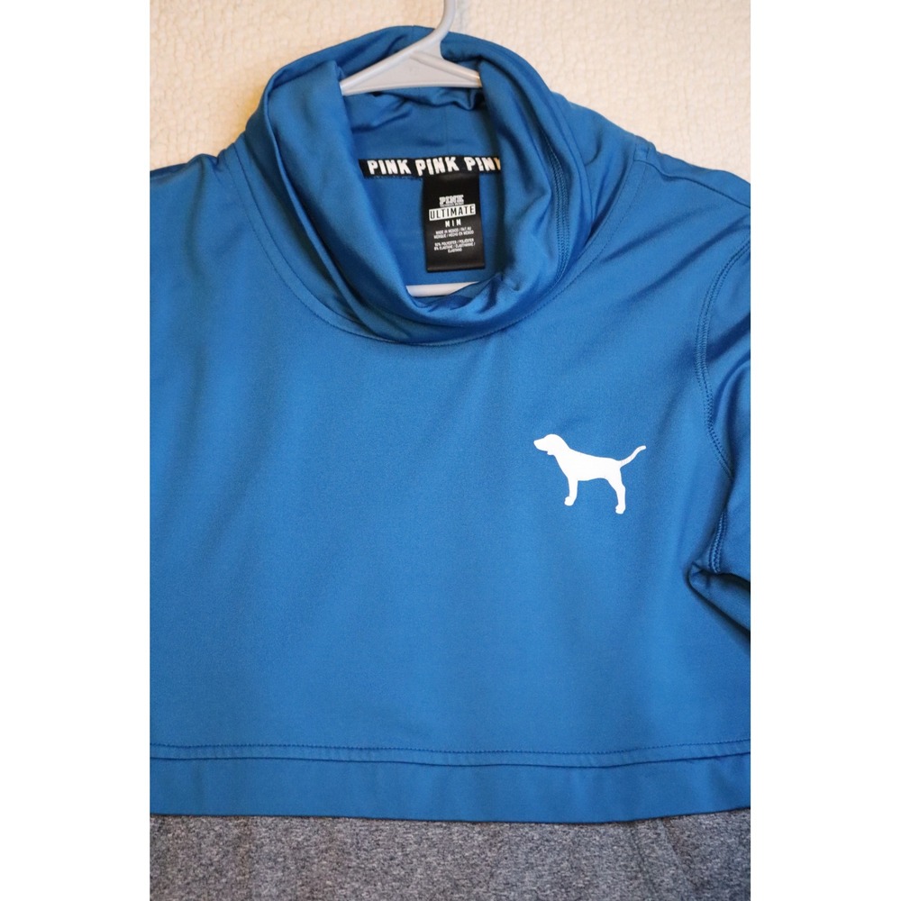 Victorias Secret PINK Ultimate Cowl Neck Pullover Blue Grey Colorblock Medium - Picture 2 of 4